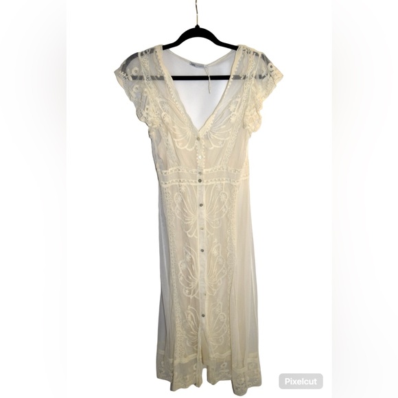 Zara Embroidered Cream Lace Dress - Picture 2 of 4